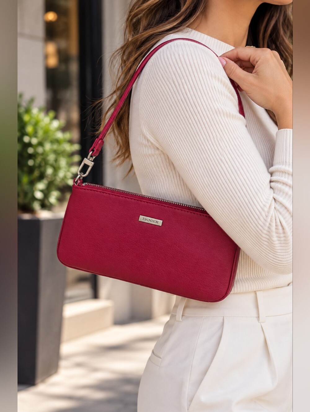 Danier Leather Shoulder Bag Clutch Raspberry Red